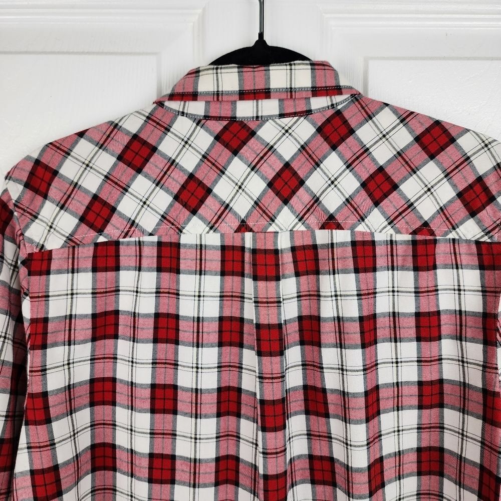 Talbots Plaid Button up Shirt Metallic Blouse Top Red White Black Cotton Size L - Picture 13 of 13